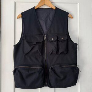 Zara Men’s Utility Vest Black Zip Pockets Relaxed Fit Sz L*